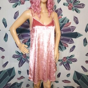 Peach Love California Medium Silvery Dusty Pink Velvet Slip Dress